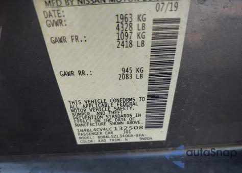 2020 Nissan Altima Sr Fwd from USA, damaged, VIN 1N4BL4CV4LC132508